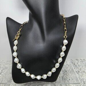 Adornia Tarnish Resistant 14k Gold Pl. Pearl & Paper Clip Chain Toggle Necklace